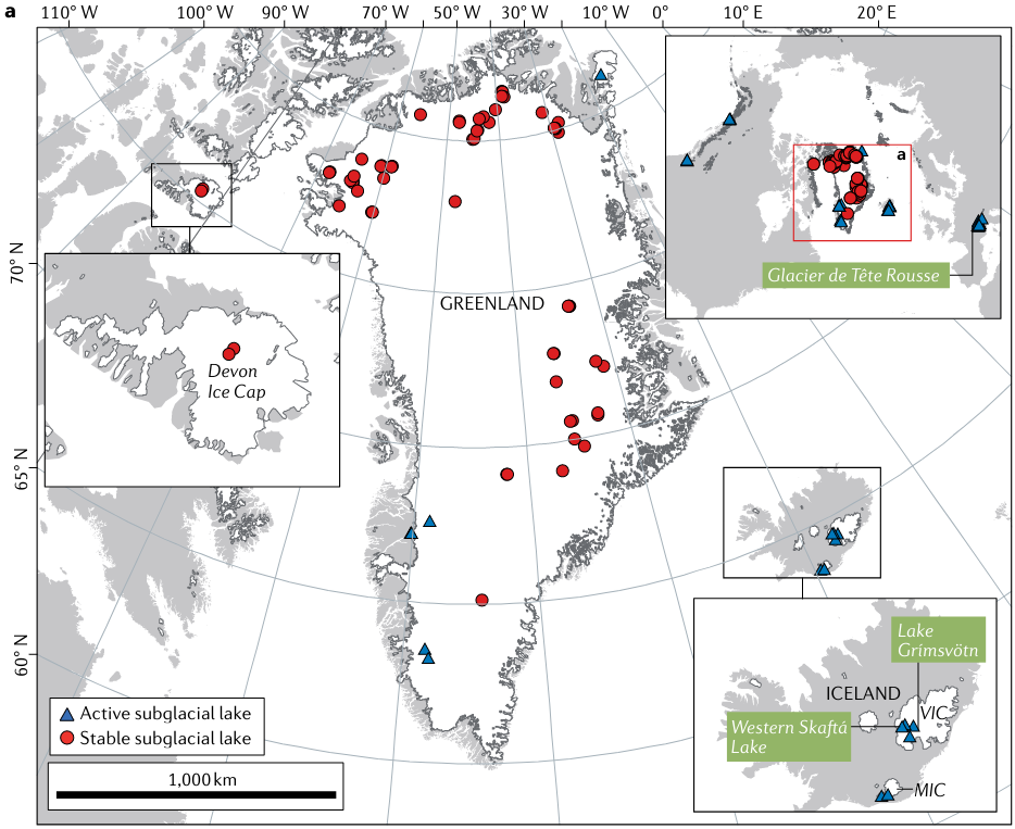 N. hemisphere subglacial lakes